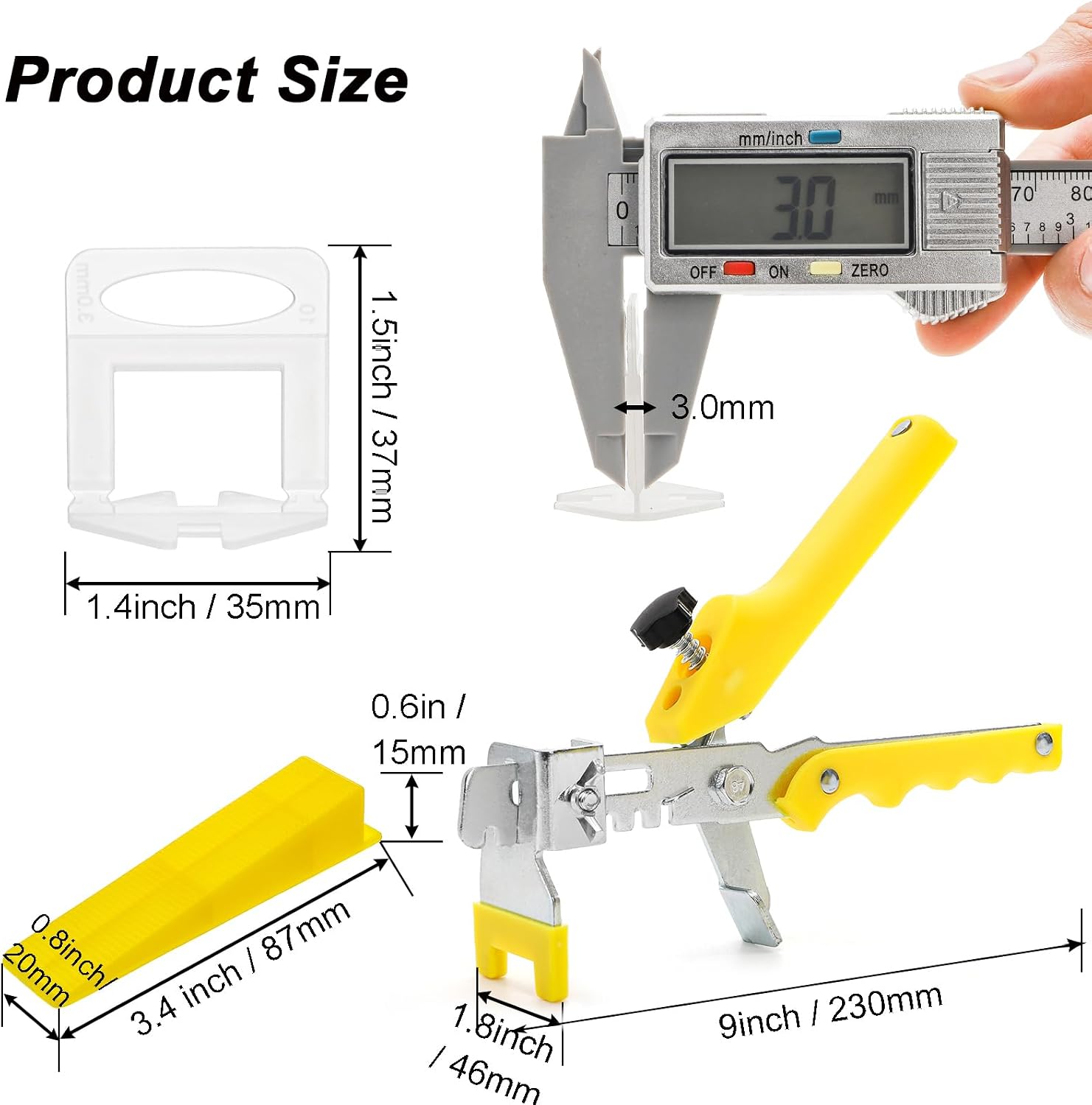 Tile Leveling System 1/8" Kit with 1pc Tile Plier, 600pcs Tile Spacers Level Clips, 200pcs Reusable Wedges for Wall