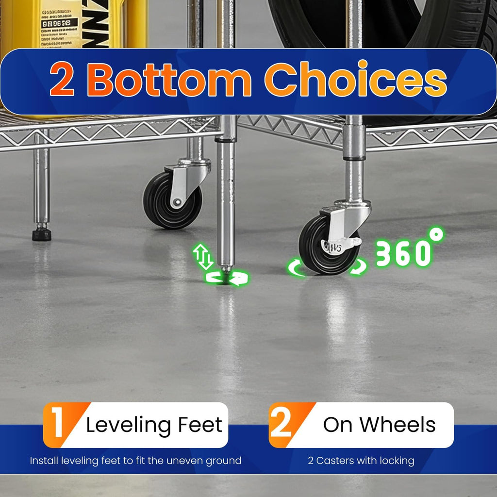 Commercial Wire Shelving Unit Metal Shelf Casters Adjustable Layer Rack Strong Steel for Restaurant Garage Pantry