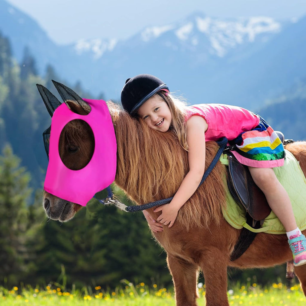 4 Pcs Horse Fly Mask with Ear, Large, Purple, Blue, Pink, Black