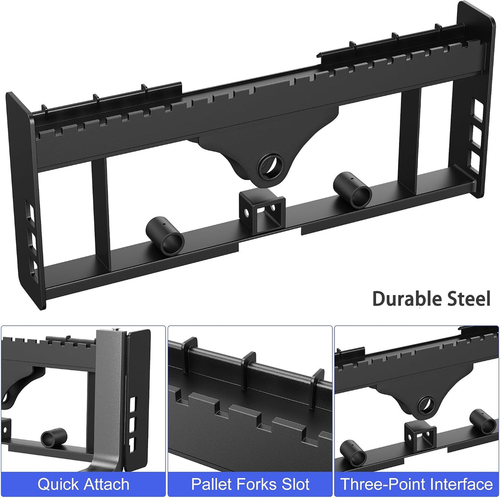 48" Fork Blades Skid Steer Pallet Fork Frame Attachment with | 3 Hay Spear Sleeves, 4000 Lbs 45" Pallet Fork Frame