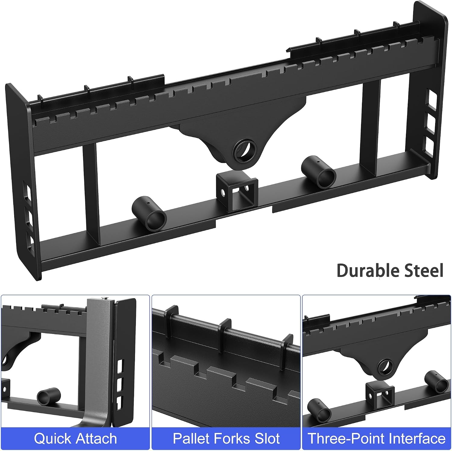 48" Fork Blades Skid Steer Pallet Fork Frame Attachment with | 3 Hay Spear Sleeves, 4000 Lbs 45" Pallet Fork Frame