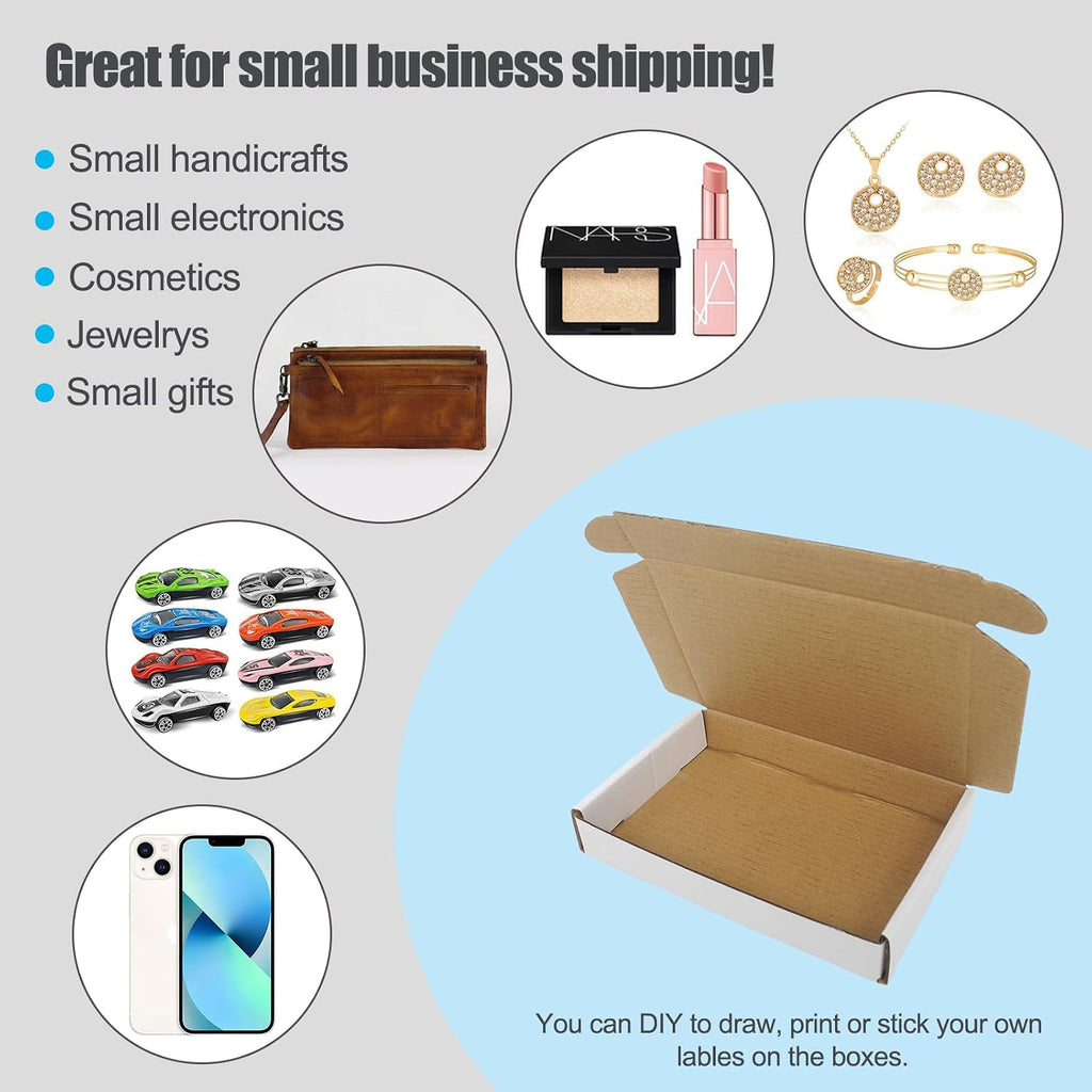 6x4x1 Boxes for Shpping Mailing, 25 Pack Small White Mailer Box Flat Corrugated Cardboard Packaging Gift Boxes Bulk