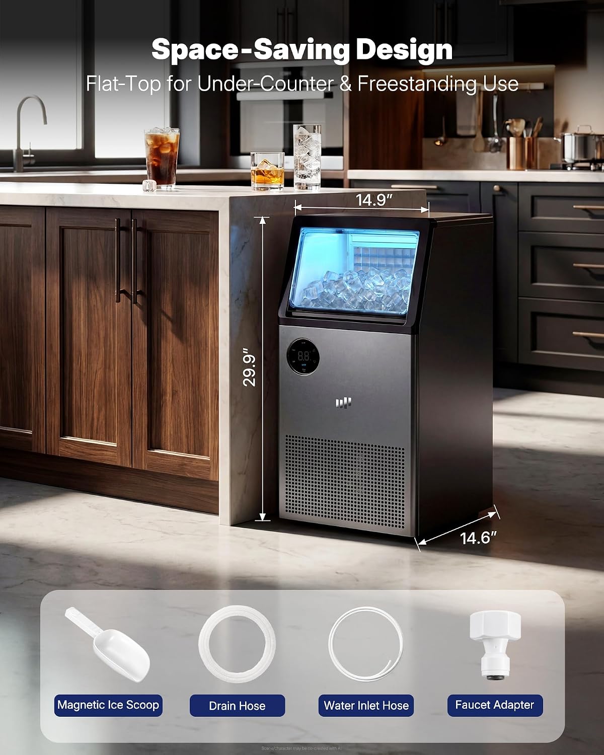 Commercial Ice Maker, 100lbs/24H, Under Counter, Grey