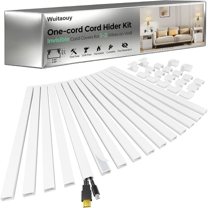 Cord Hider for TV on Wall, White, 212.6in, 15× L14.2in W0.59 H0.4in | Small Cord Covers for 1-2 Wires on Wall