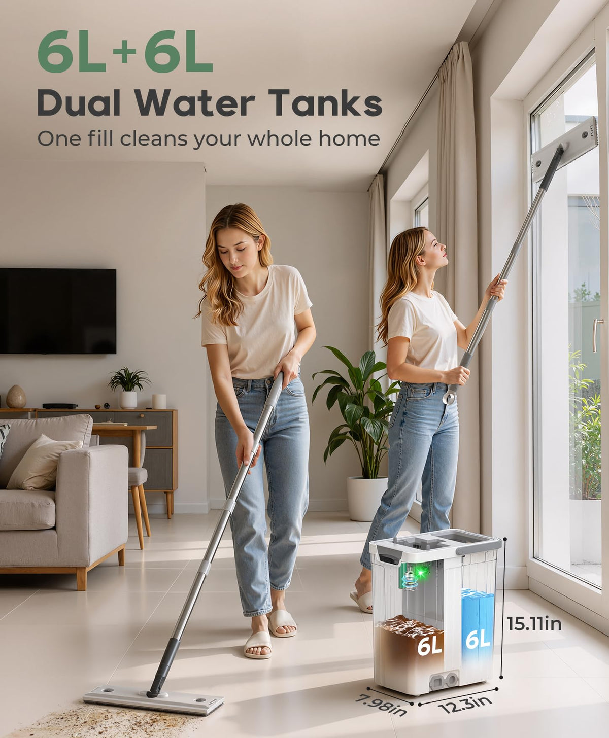 Mop and Bucket Set, Separate Dirty Water &61"Handle Mops for Floor Cleaning