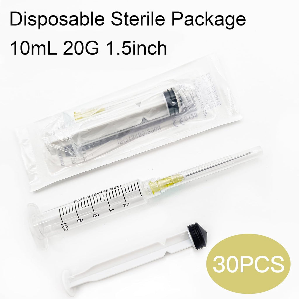 30 Packs 10mL Syringe with Needle 20 Gauge 1.5inch | Luer Lock Refilling Inks Individually Packaged