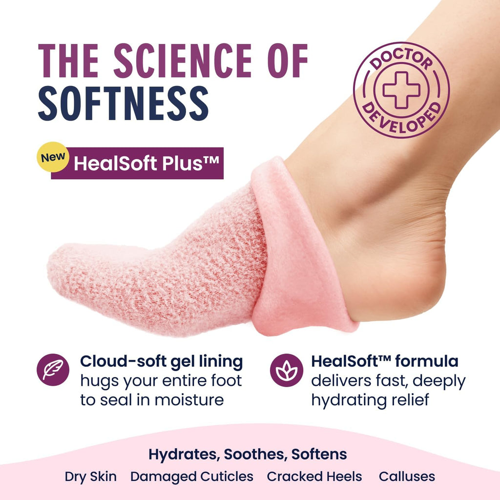 Moisturizing Gel Socks, Plush Pink, 1 Pair | Full-Foot Gel Lining, Overnight Foot Care, Dry Feet and Cracked Heels