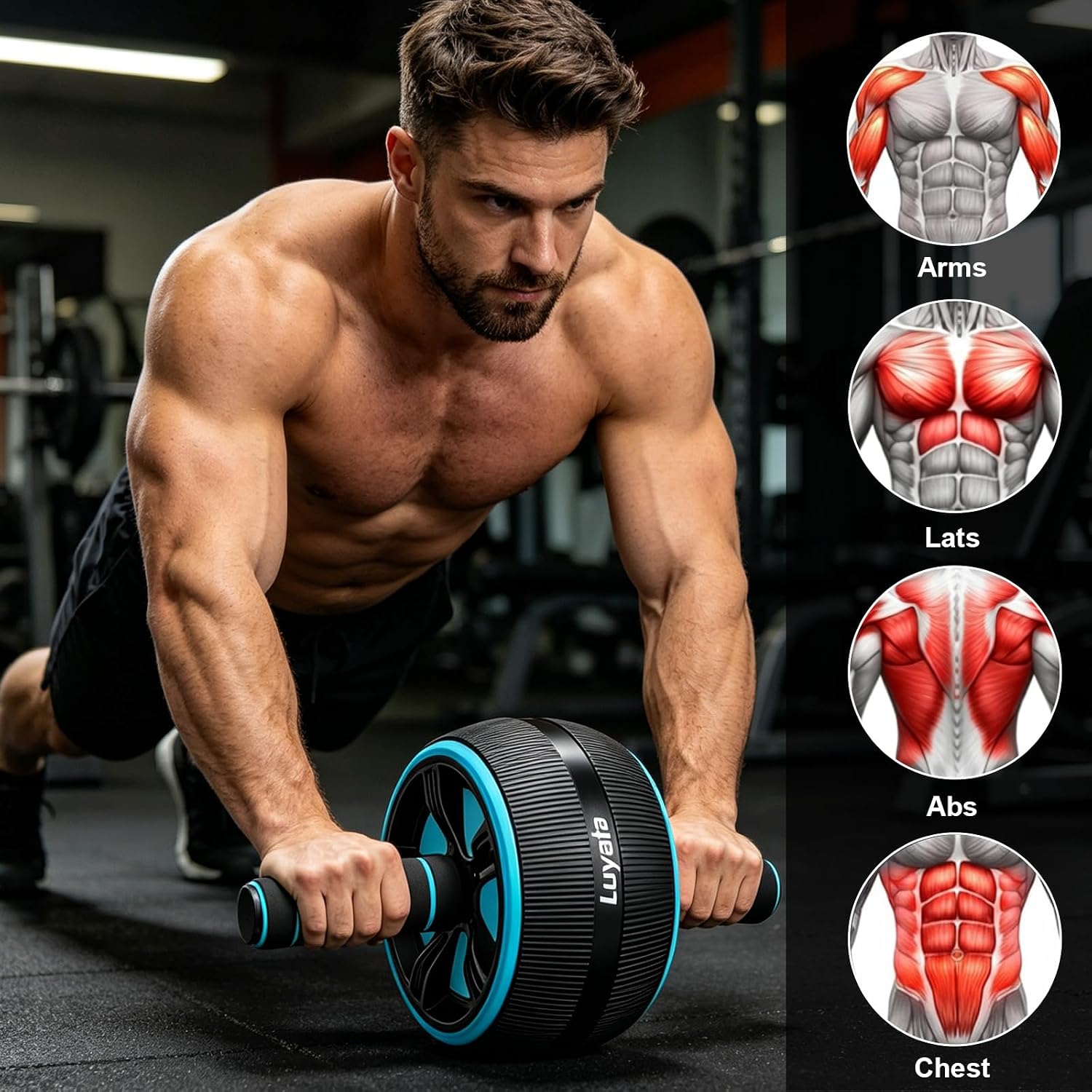 Ab Roller Wheel, 10-In-1 Ab Exercise Wheels Kit with Resistance Bands, Knee Mat, Jump Rope, Push-Up Bar - Home Gym