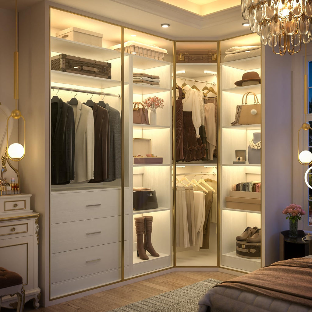 Corner Closet System with 3 Drawers, Corner Closet Organizer System