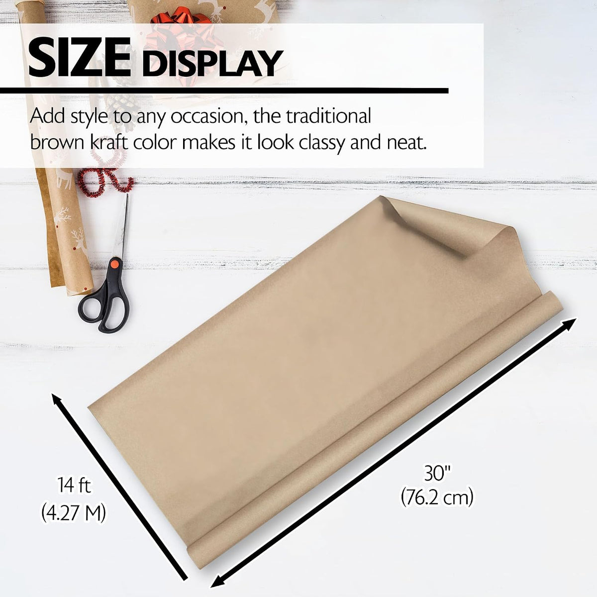 Natural Kraft Wrapping Paper Roll, 30 in x 14 Ft