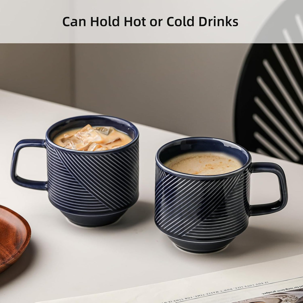 Stackable Coffee Mugs Set of 4, Microwave Safe 13 oz Multicolor