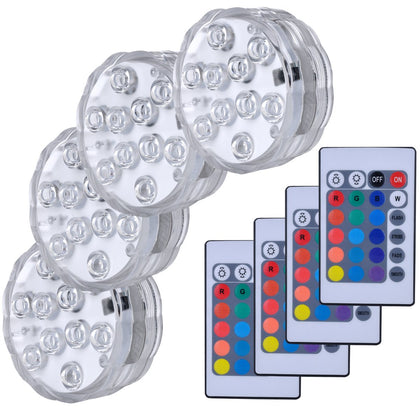 Submersible LED Lights, 4PCS Waterproof Underwater Remote Controlled Battery Operated Wireless, Multicolor