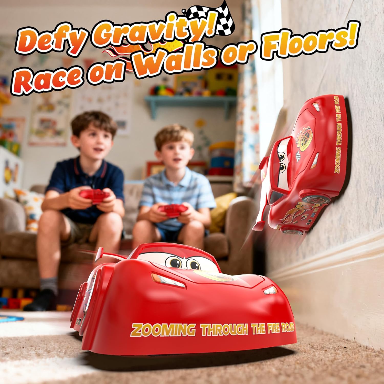 Lightning Remote Control Car for Kids, 360° Rotating Wall Climbing RC Car with DIY Stickers, Rechargeable Monster