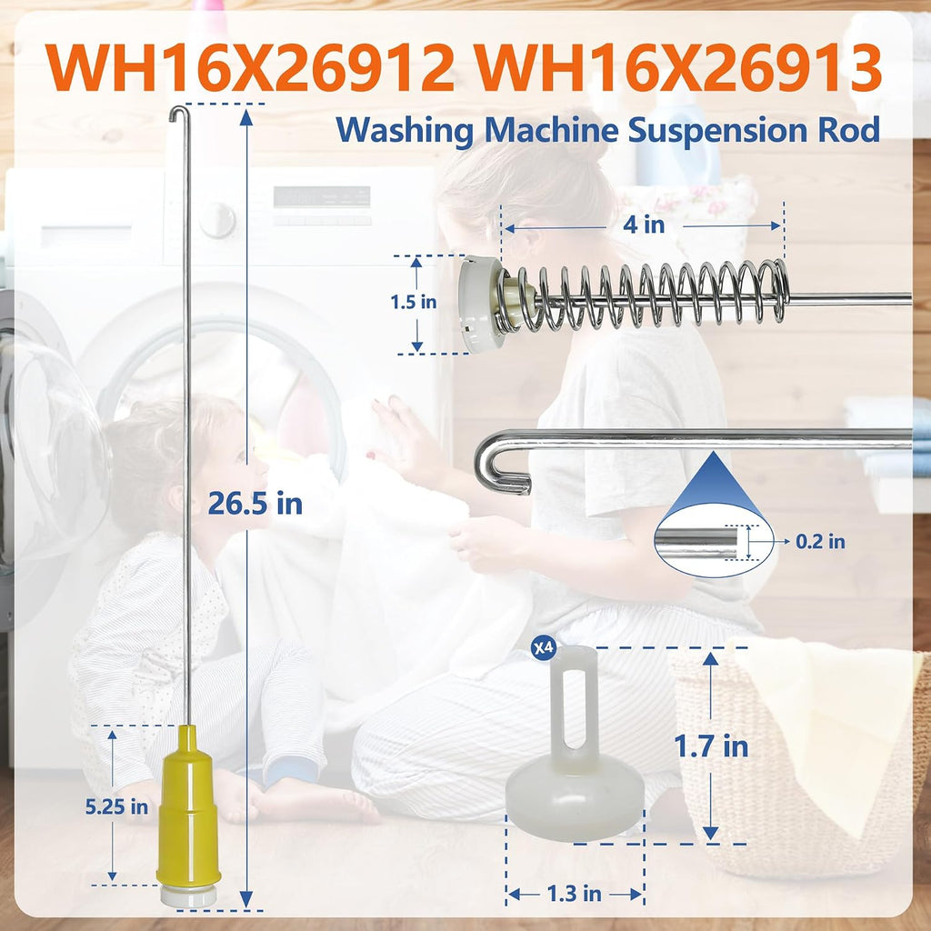 WH16X26912 WH16X26913 Suspension Rod, Washing Machine Suspension Rod (4PCS), for GE GTW750CPL1DG GTW750CSL1WS GTW755CPM0DG GTW755CPM1DG GTW755CSM0WS GTW755CSM1WS GTW750CSL0DG