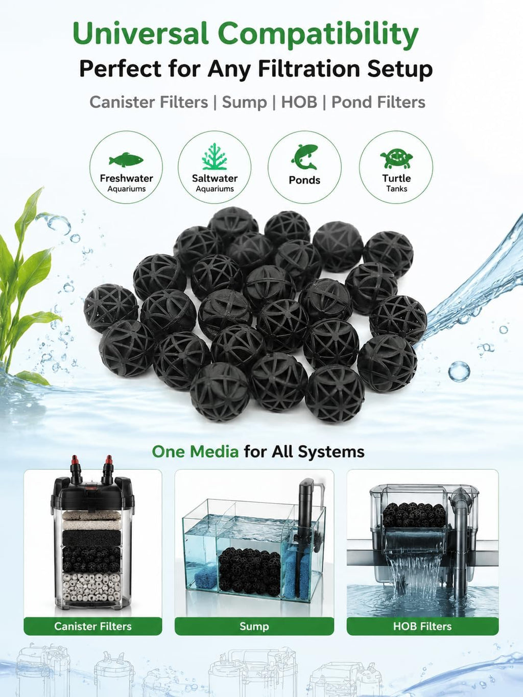 100 PCS 1-Inch (26mm) Bio Filter Balls for Aquarium Pond, Fish Tank Bio Filter Media for Freshwater & Saltwater
