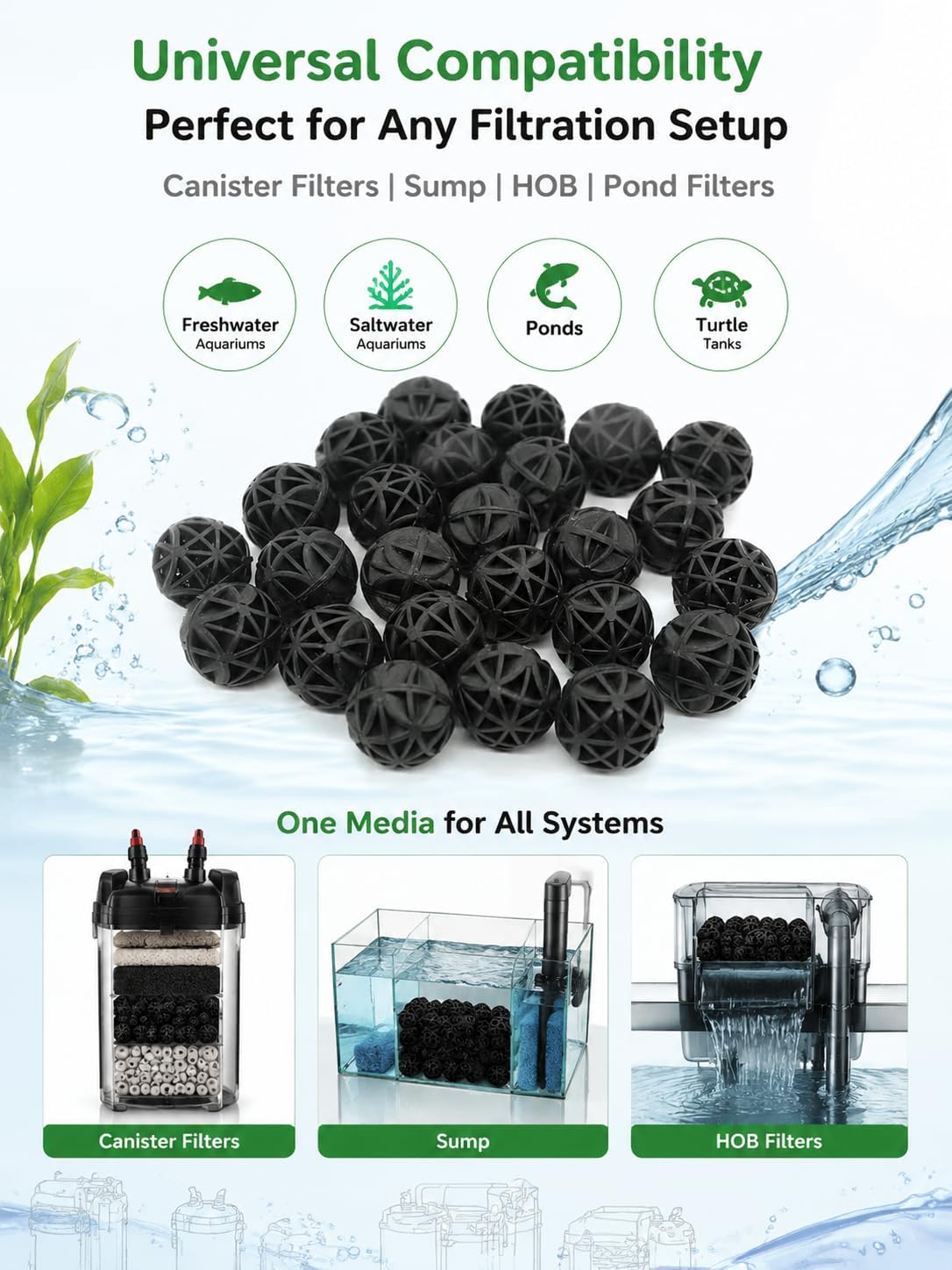 100 PCS 1-Inch (26mm) Bio Filter Balls for Aquarium Pond, Fish Tank Bio Filter Media for Freshwater & Saltwater