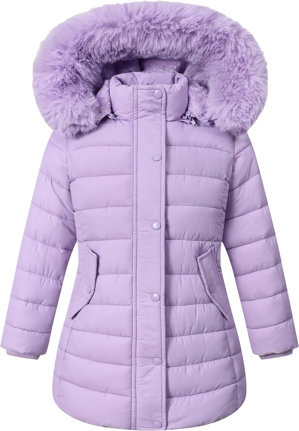 Girls Long Puffer Winter Coat Kid's Removable Hood Parka Jacket | Waterproof Polyester Outer, Soft Fleece Lined