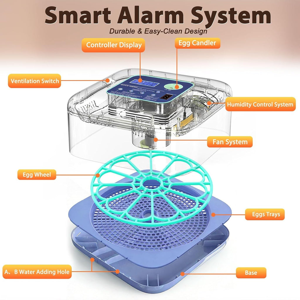 Incubators for Hatching Eggs, Smart Egg Incubator with Humidity & Temp Control and Auto Turner, 360° View Incubadora