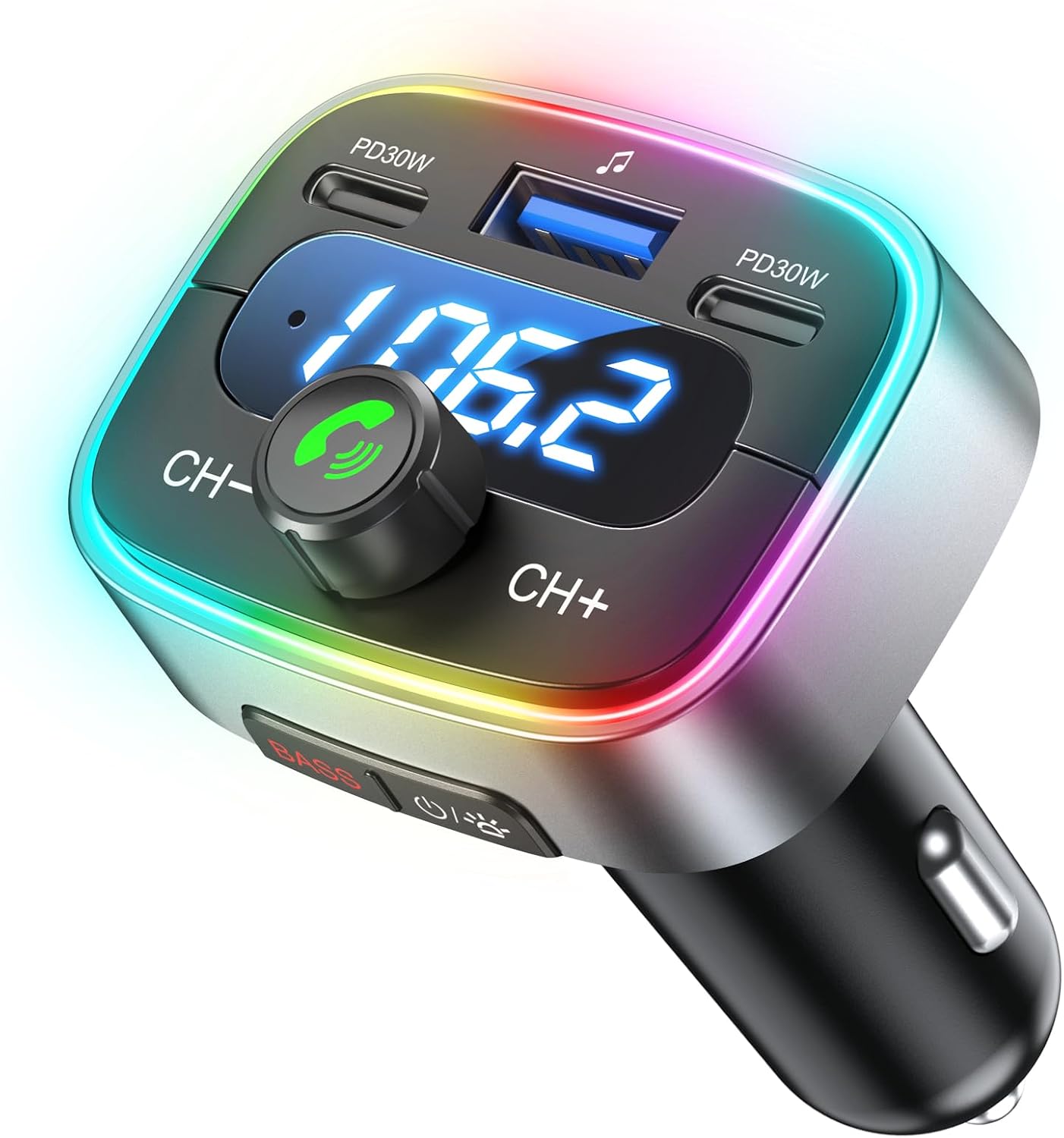 Bluetooth 5.4 Car Adapter 60W Charging USB Bluetooth Adapter for Car,Wireless Fm Transmitter Radio,Handsfree Calling
