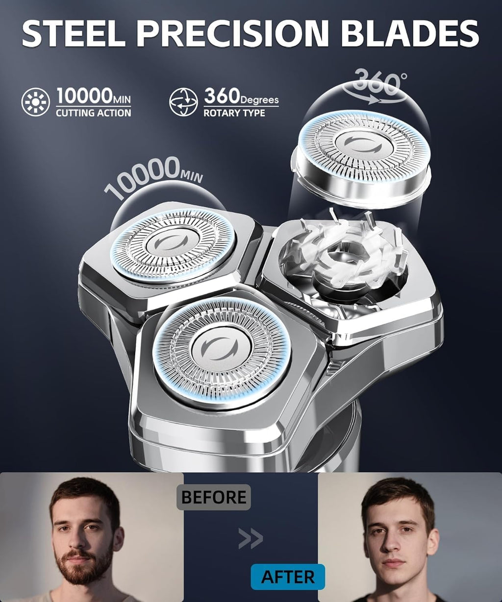 Electric Razor for Men，10,000RPM High-Speed Motor, IPX8 Waterproof, 𝐔𝐩𝐠𝐫𝐚𝐝𝐞𝐝 𝐂𝐮𝐫𝐯𝐞𝐝 𝐑𝐚𝐳𝐨𝐫 𝐅𝐨𝐢𝐥,Quick Charge & Travel