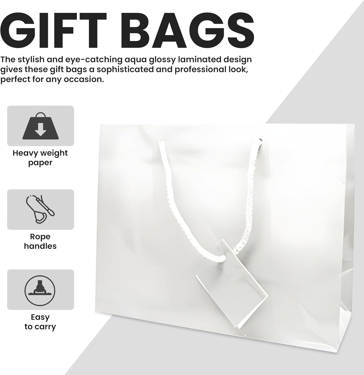 Novel Box 10 Pack White Glossy Laminated Gift Bags 9.5x4x7.5 in