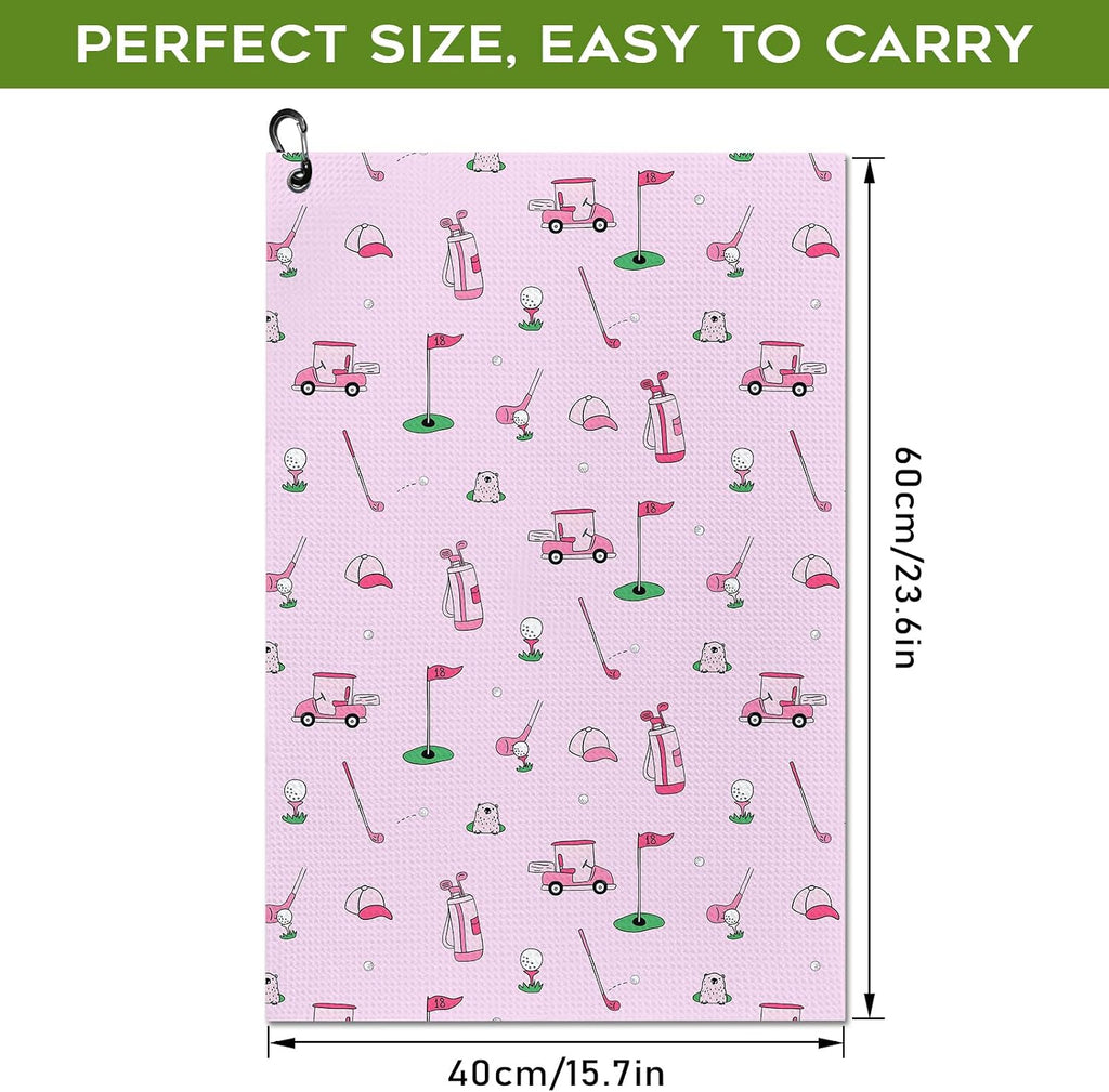 Golf Towel Funny Pink Golf Towels for Golf Bags for Men Women with Clip Carabiner,Microfiber Waffle Pattern Disc Golf
