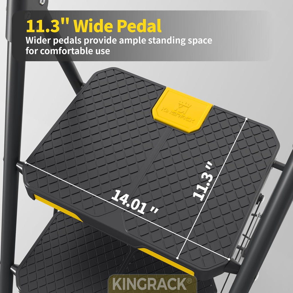 4 Step Ladder, Sturdy Steel Step Stool with Safe-Lock Design, Handrail, Anti-Slip Wide Pedals, Pass 800lbs Load