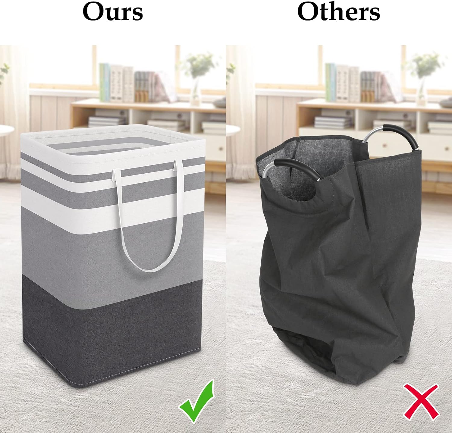 Laundry Basket Hamper, 75L Collapsible Clothes Storage, Grey | Freestanding Clothes Hampers, Foldable design, with