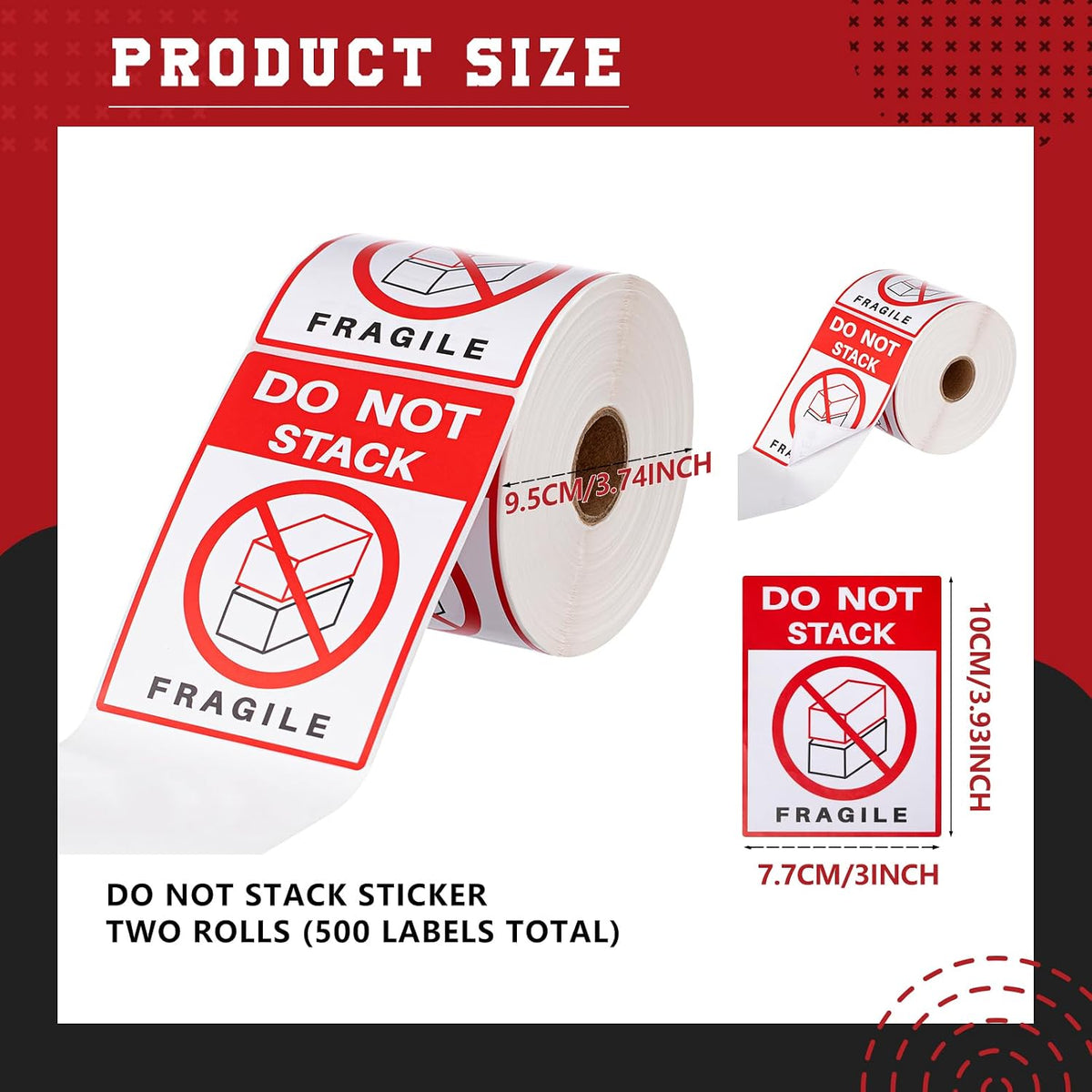 1 Rolls 3" x 4" 500 Labels Do Not Stack Stickers, Heavy Duty Warning Labels for Shipping Boxes, Fragile Packages &