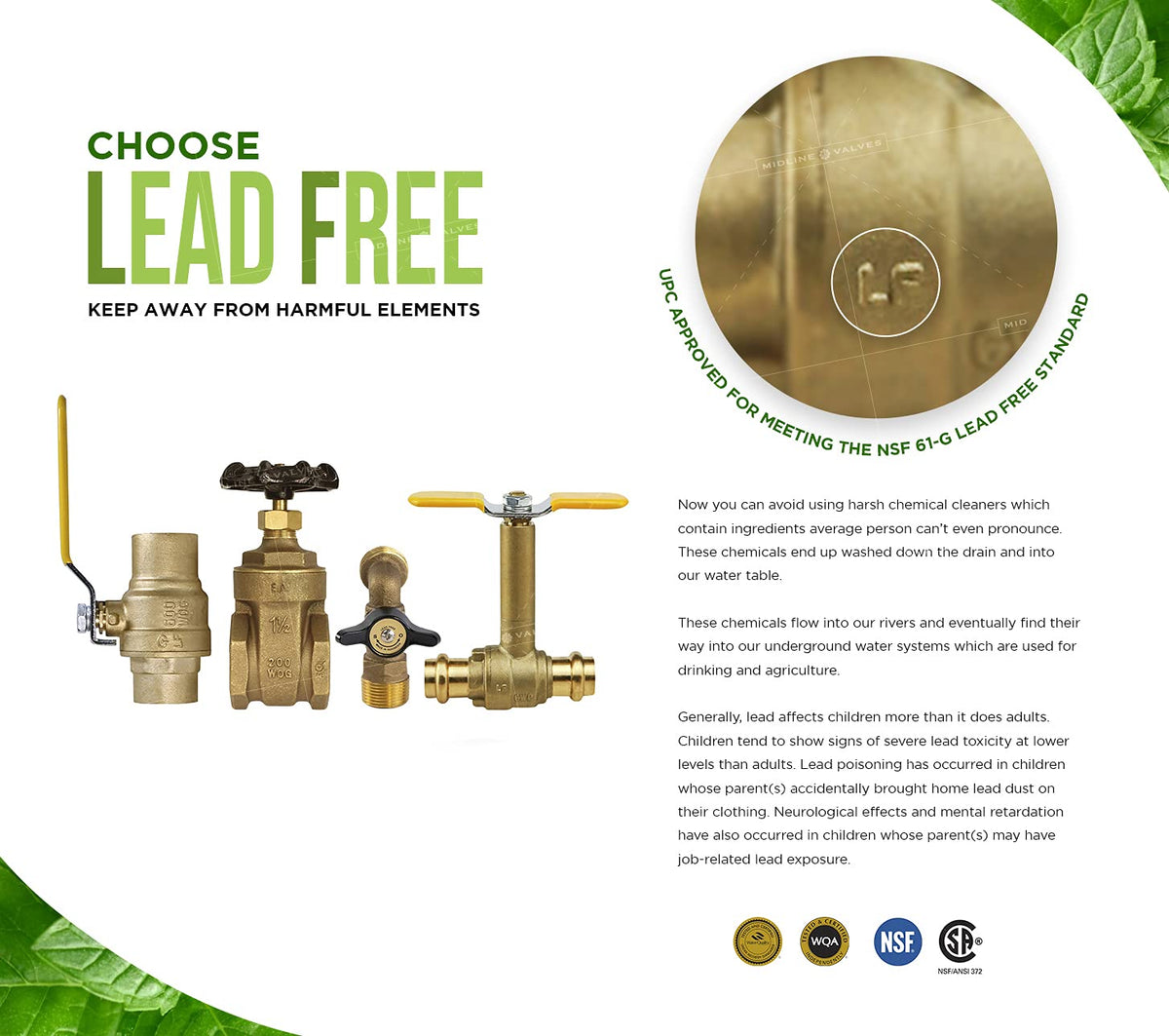 Midline Valve Press Gate Valve, 1/2”, Brass (5 Pack)