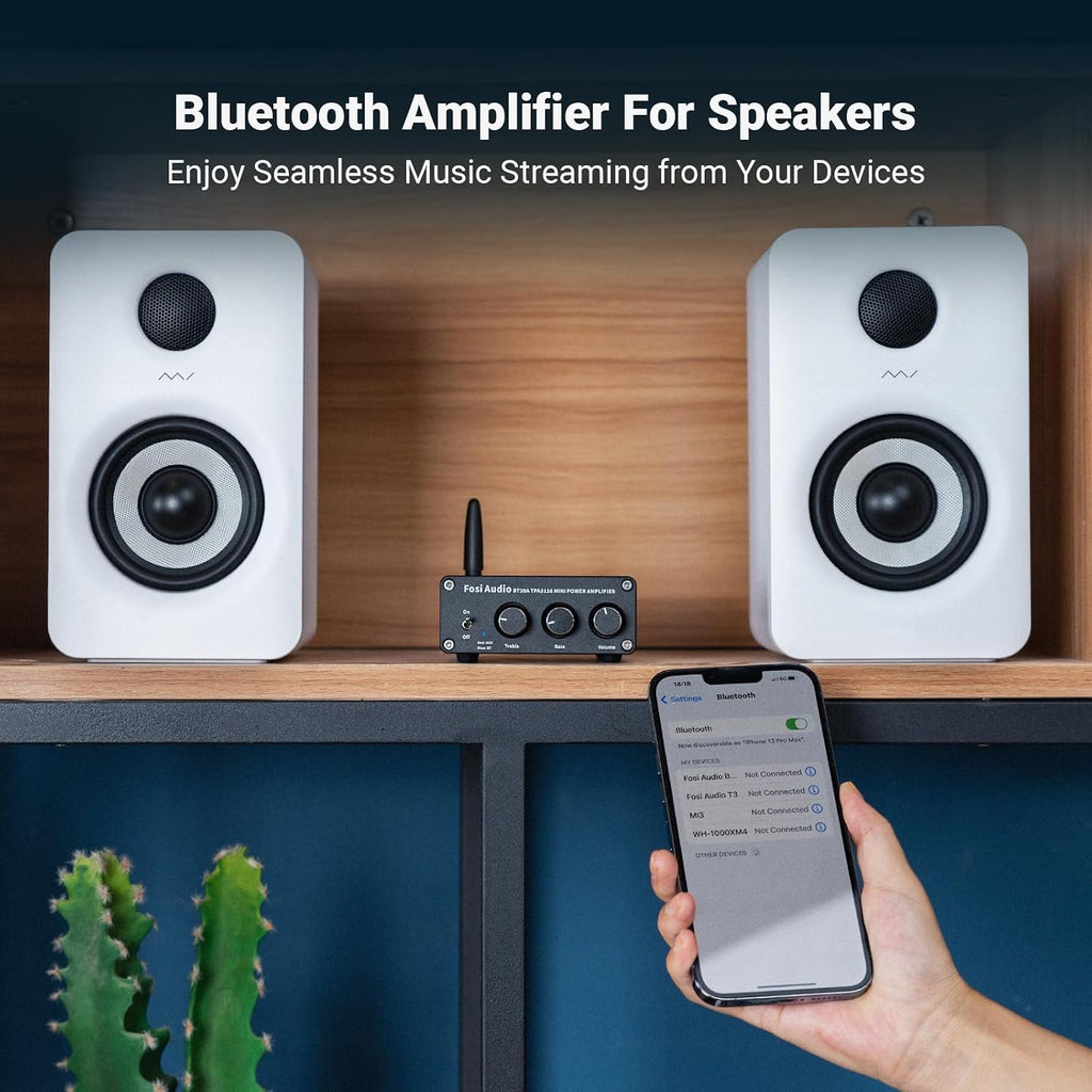 BT20A Bluetooth Stereo Amplifier, 2 Channel Home Audio Component Amplifiers for Passive Speakers, Mini Class D Amp