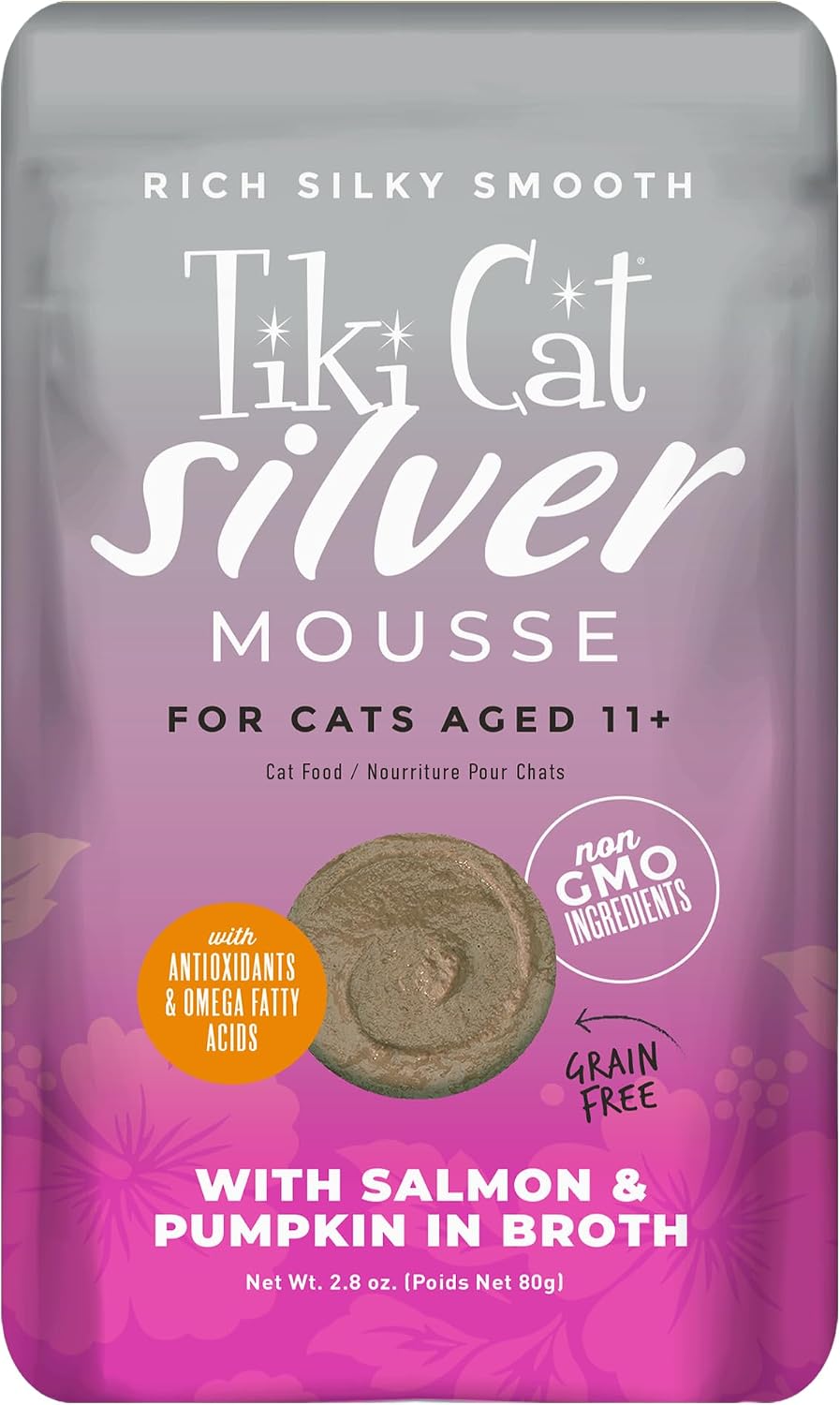 Tiki Cat Silver Mousse Cat Food, Salmon & Pumpkin, 2.8 oz. Pouch (12 Count)