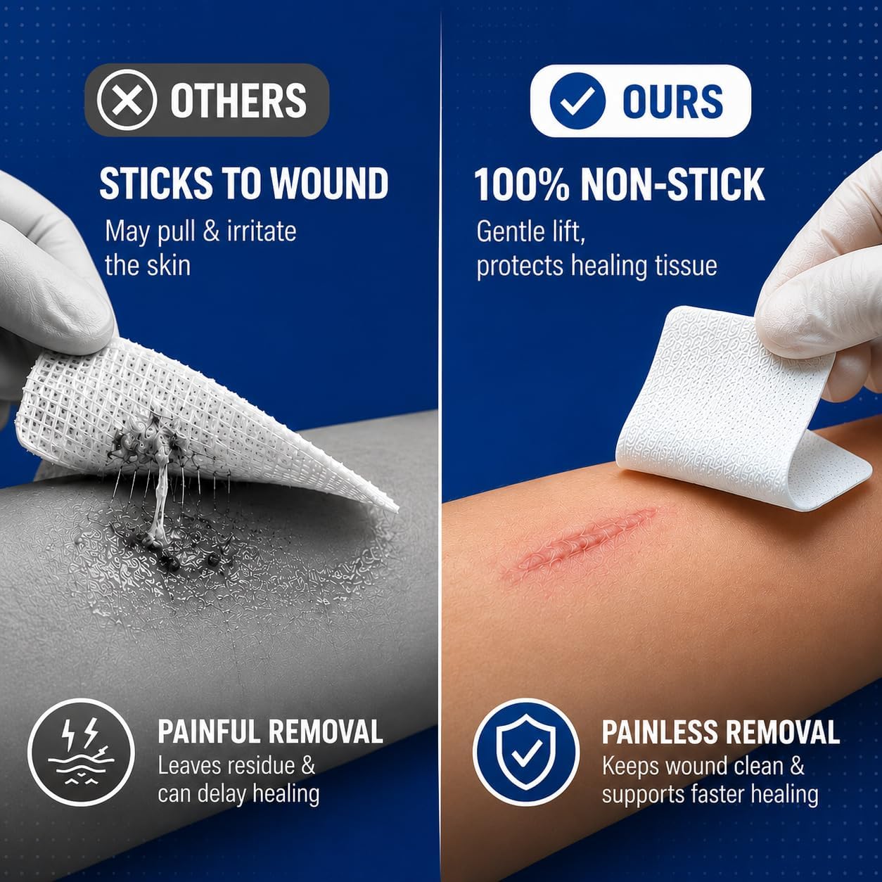 3x4 Inch - Pack 100 Non-Stick Gauze Pads for Wounds, Non-Adherent, Highly Absorbent, Painless Removal, Individually