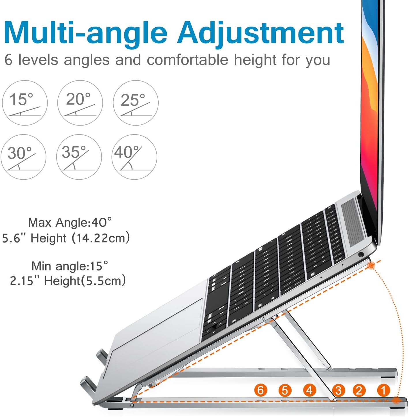 Laptop Stand, Laptop Holder Riser Computer Tablet Stand, 6 Angles Adjustable Aluminum Ergonomic Foldable Portable