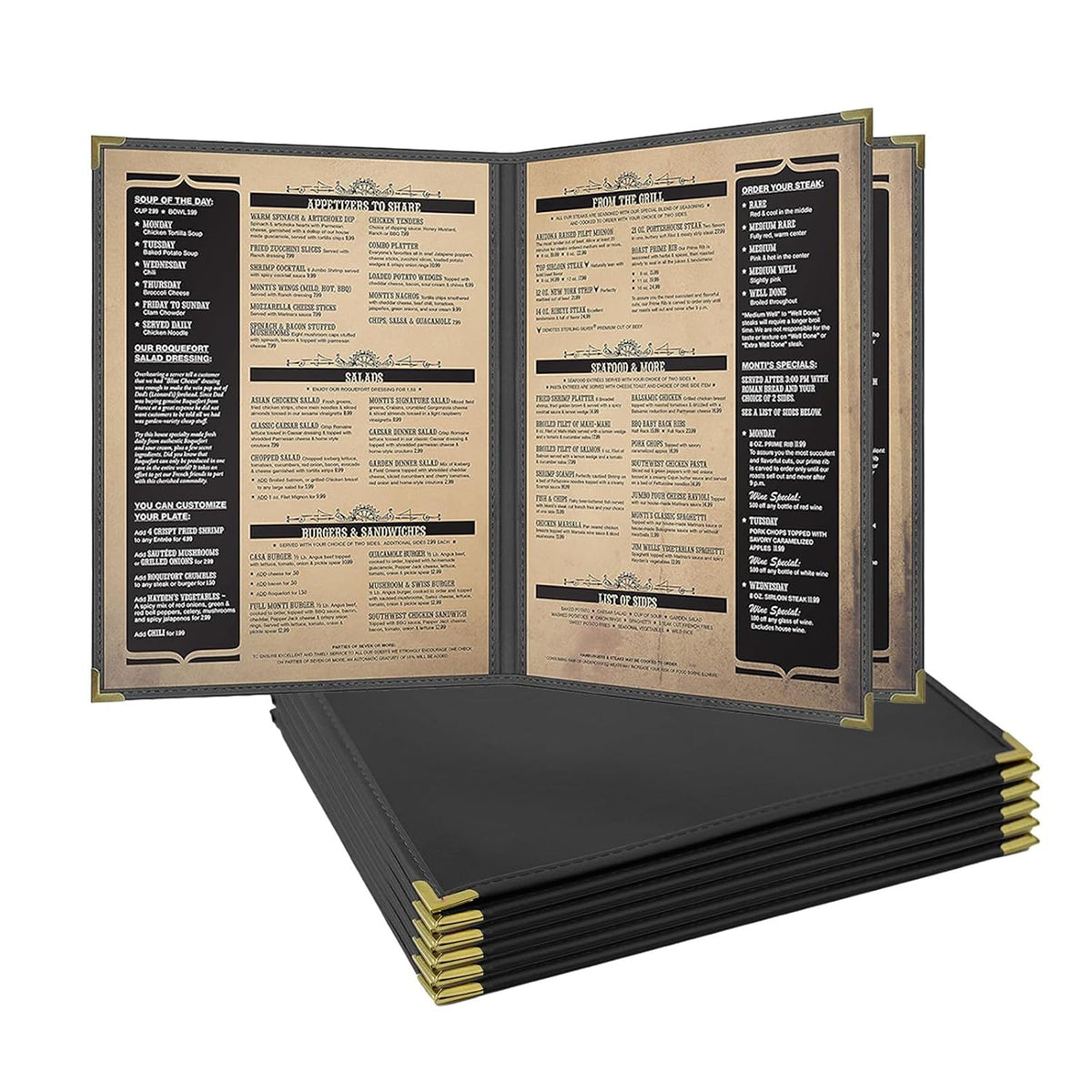 Pajco Style Restaurant Menu Covers – Pack of 10, Side-Loading Booklet Menu Holders, Single Stitched Edge, Clear Vinyl