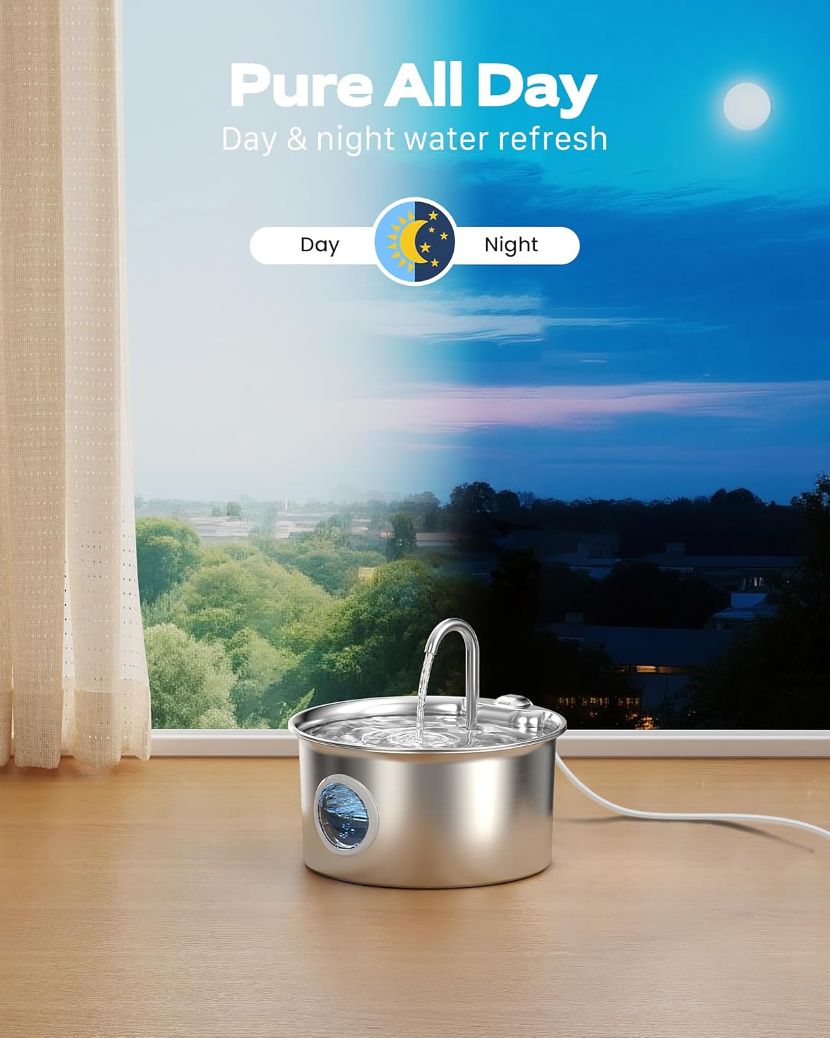 Cat Water Fountain Stainless Steel: Cat Fountain for Drinking - 88oz/2.6L Pet Water Fountain for Cats Indoor - Quiet