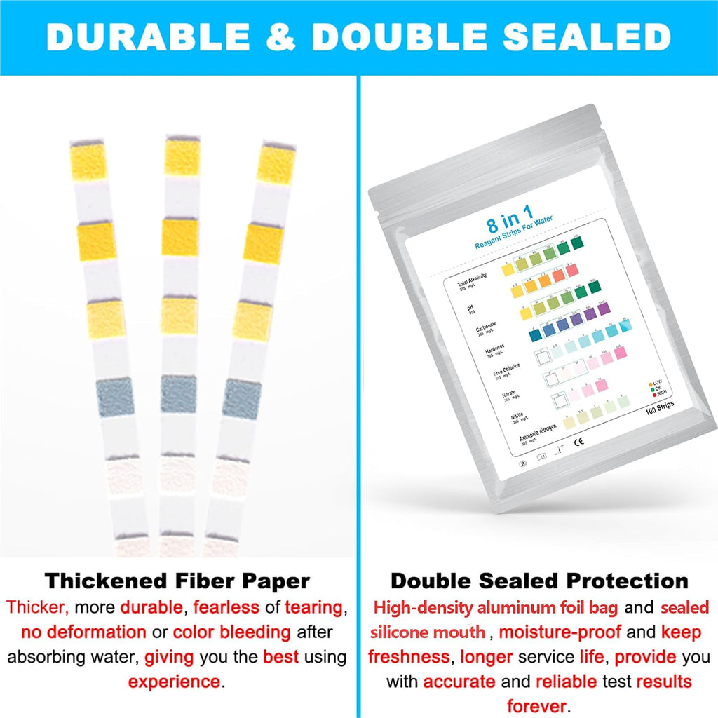 8 in 1 Aquarium Test Kit Fish Tank Test Strips Accurate Water Quality Testing Strips for Ammonia PH Total Alkalinity