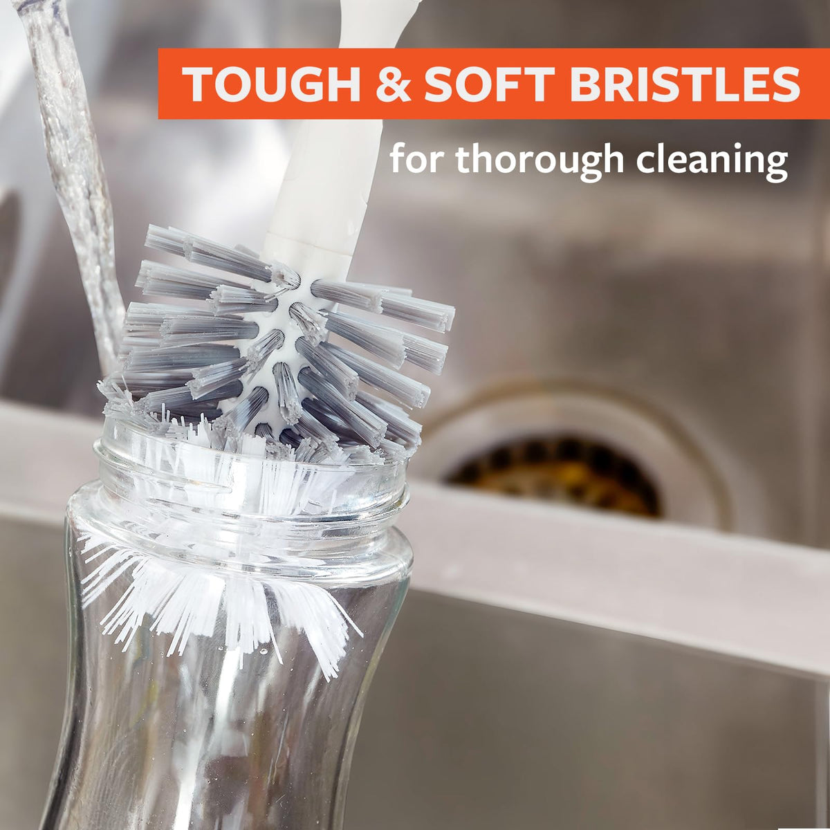 Upstanding Bottle Brush, Deep Cleans Water Bottles, White