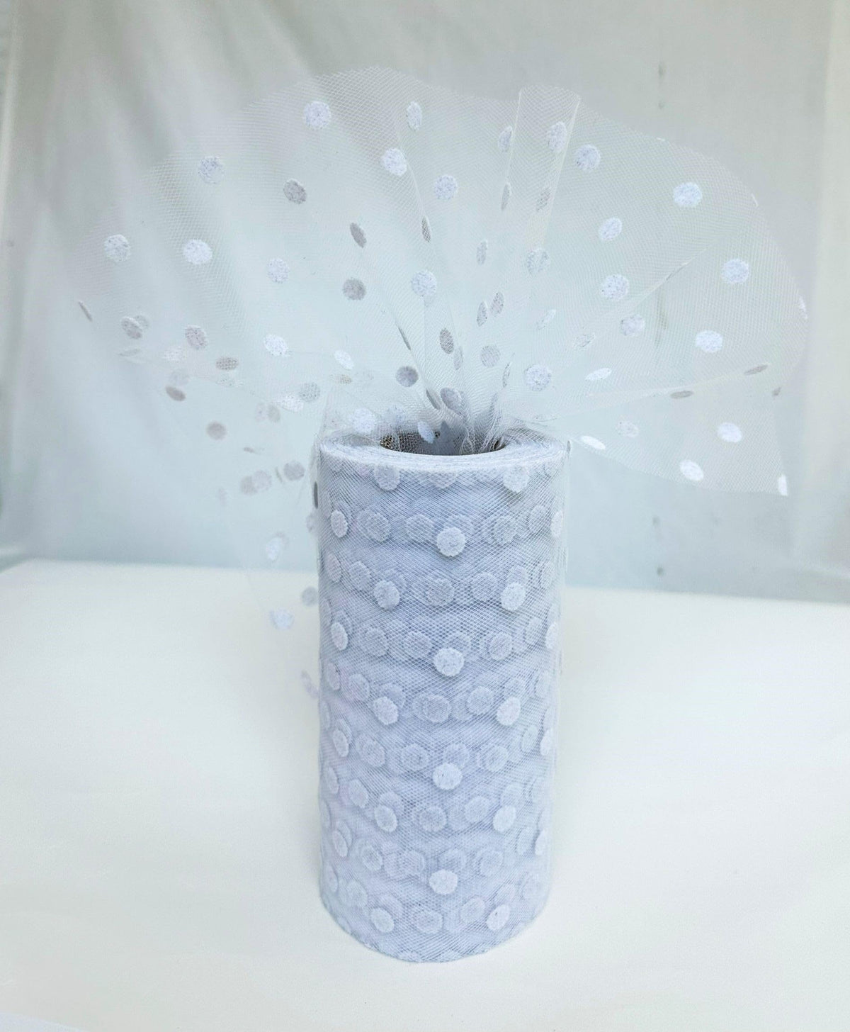 White Polka Dot Tulle Decor - 6" x 25 Yards, Wedding