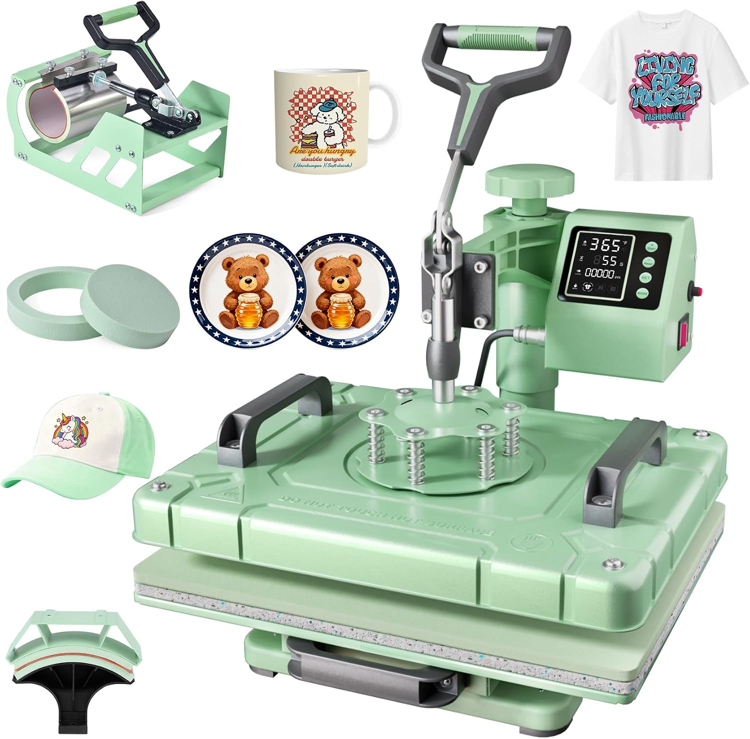 Heat Press 5 in 1 Heat Press Machine 12x15 inch T Shirt Pressing Machine with 360 Degree Swing Away, Multifunction