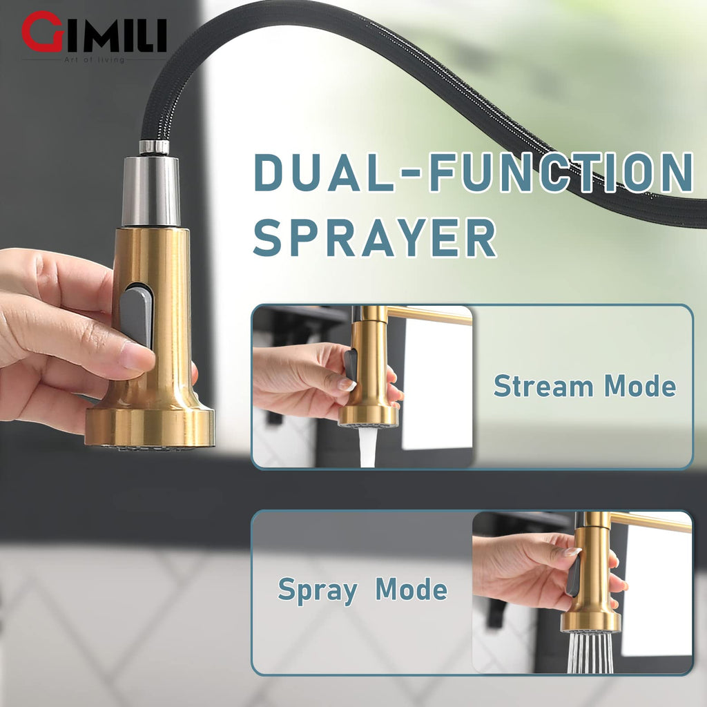 Gold Kitchen Faucet with Soap Dispenser Pull Down Sprayer