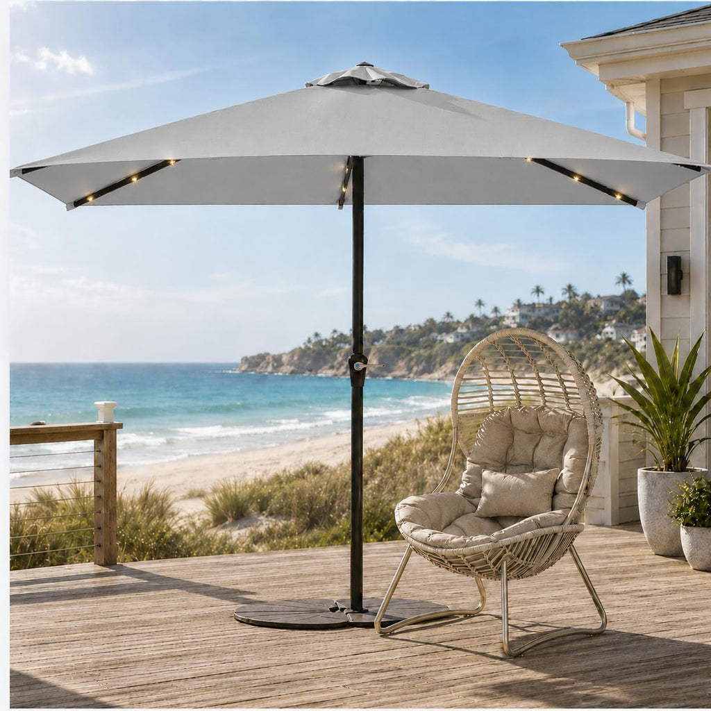 6.5 x 10ft Rectangular Patio Umbrella with Solar Lights, 16 LED Lighted Market Umbrella with Push-Button Tilt and