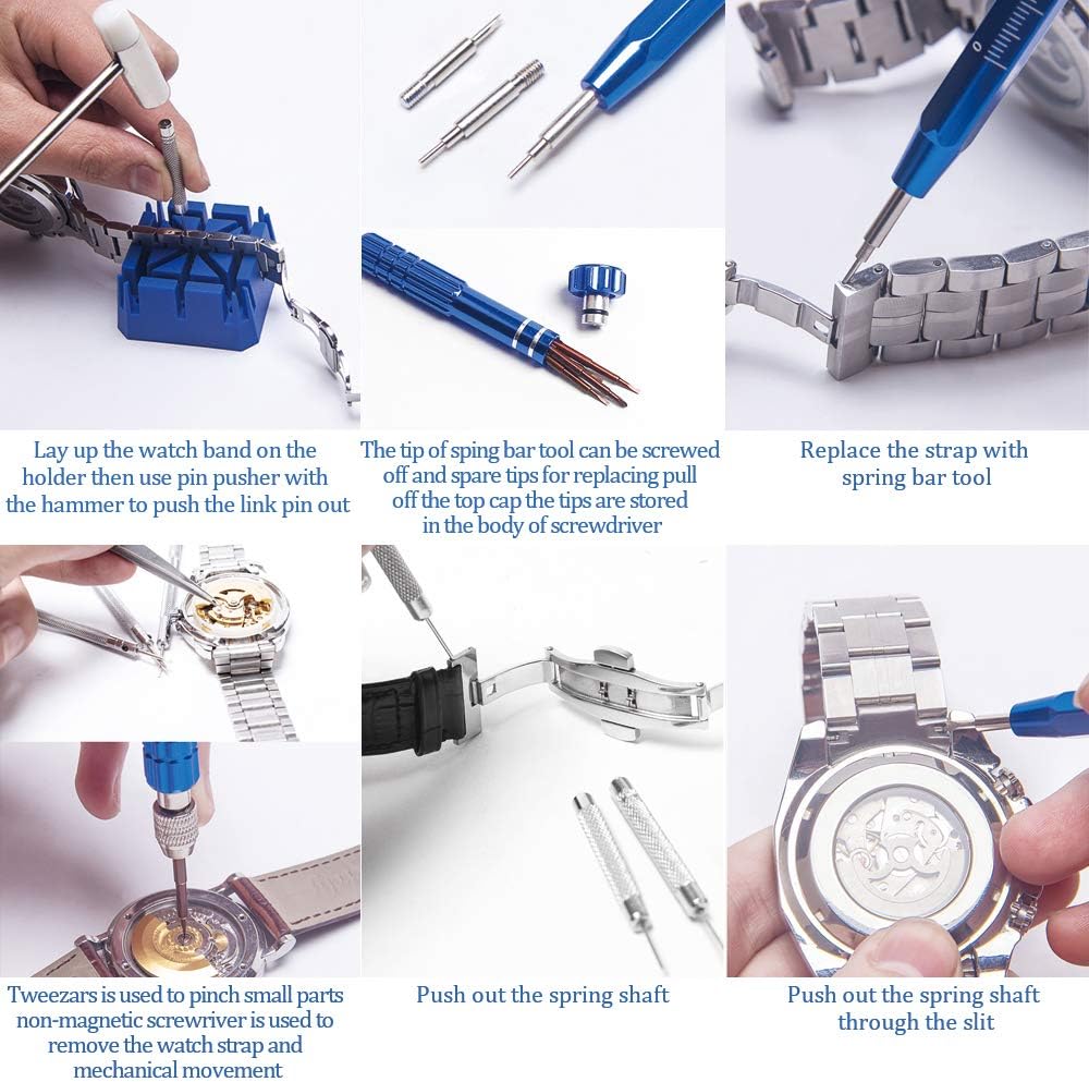 Watch Repair Kit, Professional 208Pcs Watch Battery Replacement | Watchband Link & Back Remover Spring Bar Tool Kit