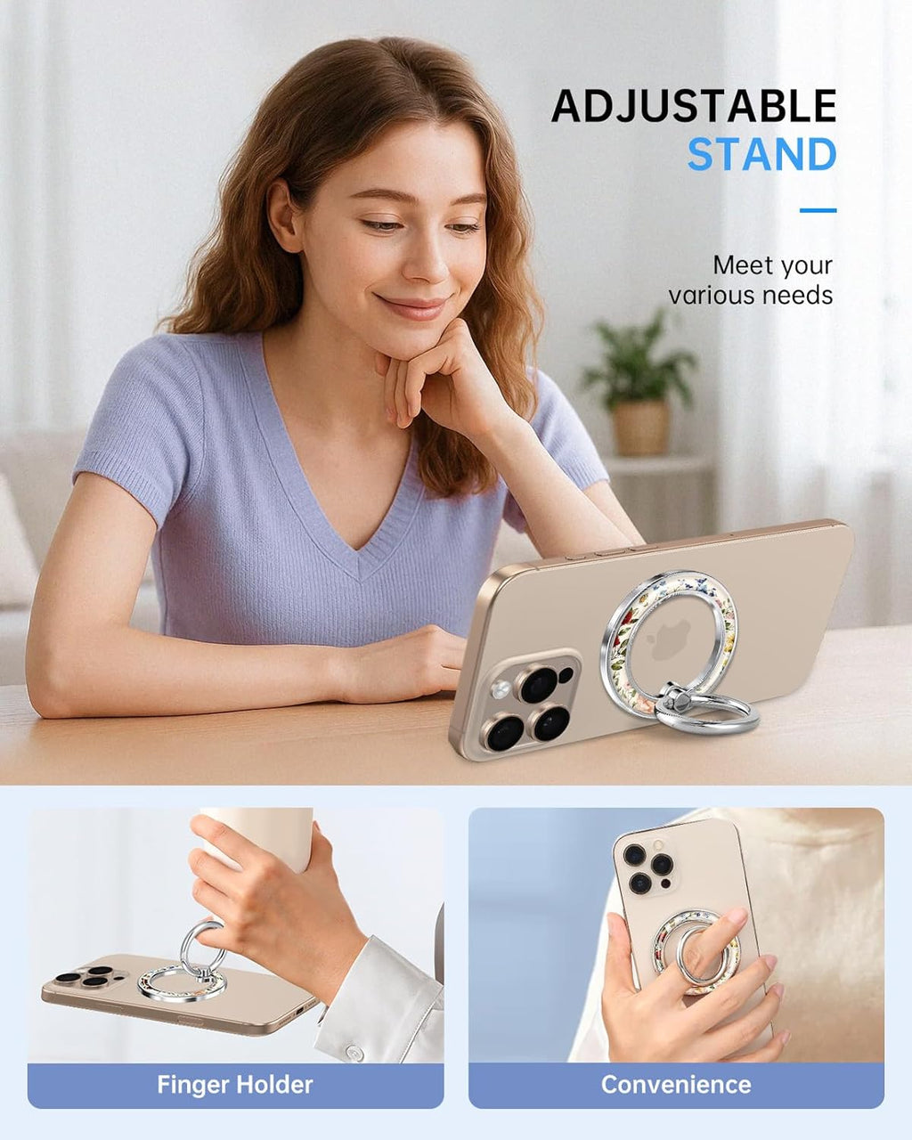 Magnetic Phone Ring Holder with MagSafe - Magnetic Phone Grip MagSafe Ring Holder Magnet Removable Cell Phone Stand