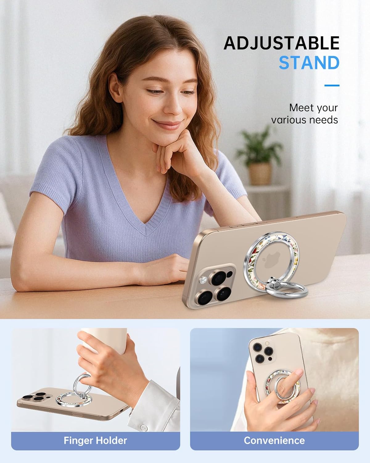 Magnetic Phone Ring Holder with MagSafe - Magnetic Phone Grip MagSafe Ring Holder Magnet Removable Cell Phone Stand