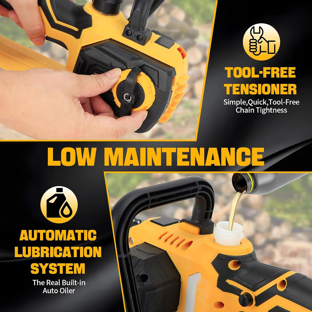 12" Brushless Cordless, Chainsaw with 2x4.0 Ah Batteries, 1200W High Power Electric Chainsaw with Auto Oiler & 2