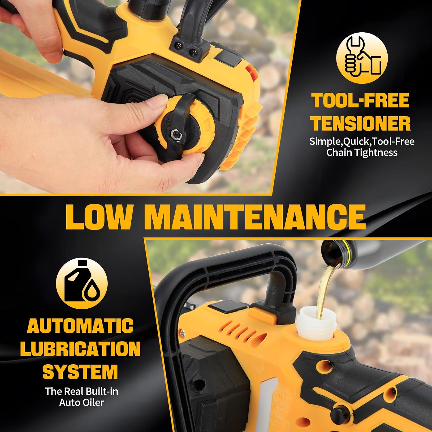 12" Brushless Cordless, Chainsaw with 2x4.0 Ah Batteries, 1200W High Power Electric Chainsaw with Auto Oiler & 2