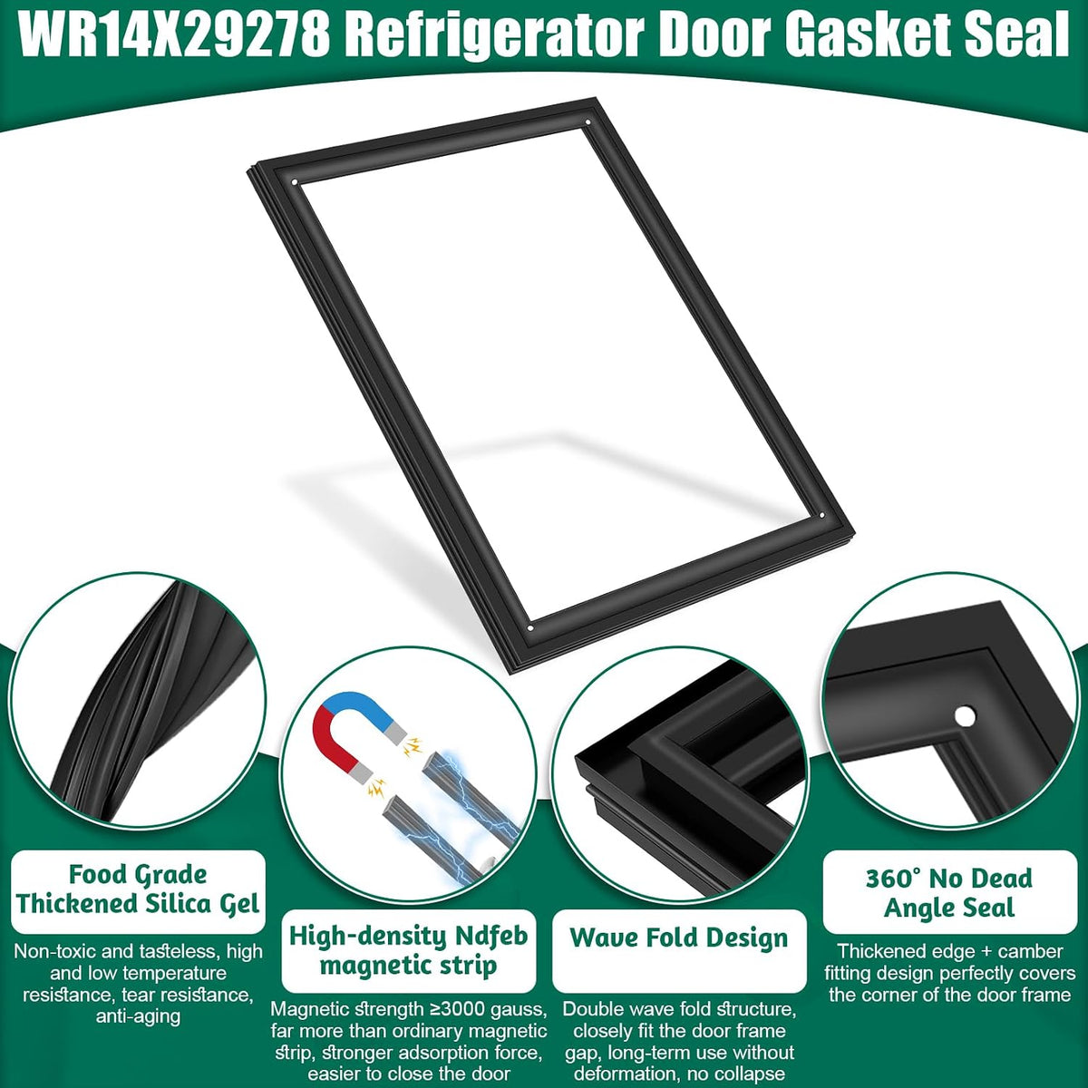 UPGRADED WR14X29278 Refrigerator Door Gasket Replacement Compatible with GE and Hotpoint Refrigerator Parts, Replaces 4589953 AP6328742 PS12344966 Top-Mount Refrigerator Fresh Food Door Seal