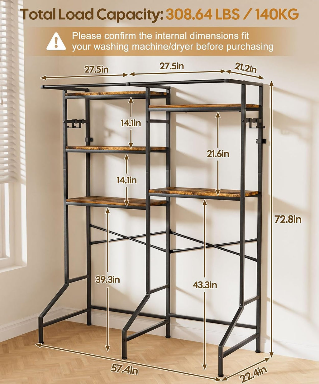 Over The Washer and Dryer Storage Shelf: 5-Tier Heavy Duty