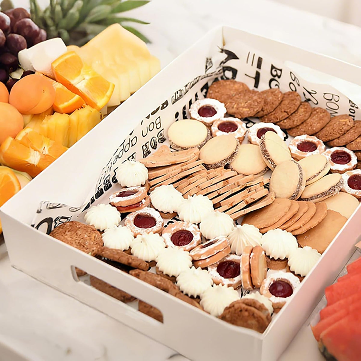 30 Pack 13" L X 9" W X 3" H Disposable Cardboard Serving Trays, Large White Paper Cardboard Serving Platters Food